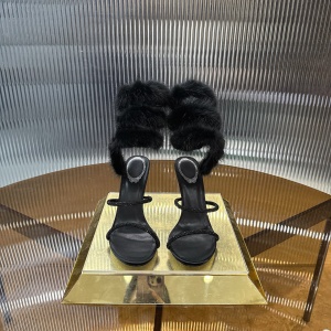 rene caovilla furla fur-trimmed satin snake-wrap sandal shoes